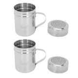 2pcs Stainless Steel Dredge Shaker with Lid Handle Salt Sugar Shakers Seasoning Pepper Shaker for Cooking Baking