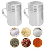 2pcs Stainless Steel Dredge Shaker with Lid Handle Salt Sugar Shakers Seasoning Pepper Shaker for Cooking Baking