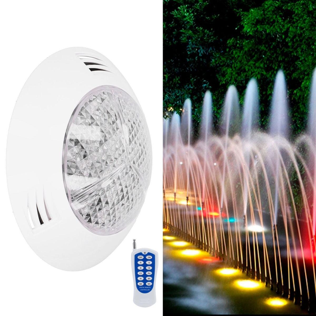 24LED Pool Light RGB Underwater Lamp with 12-Key Remote Control IP68 Waterproof 24W AC12V