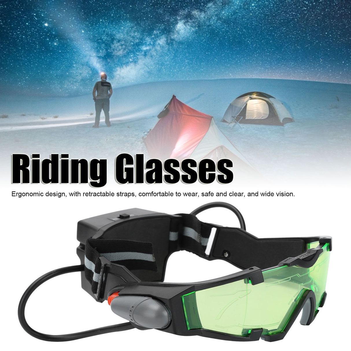 Night Vision Glasses with Light Adjustable Windproof Dustproof LED Glasses for Riding Skiing