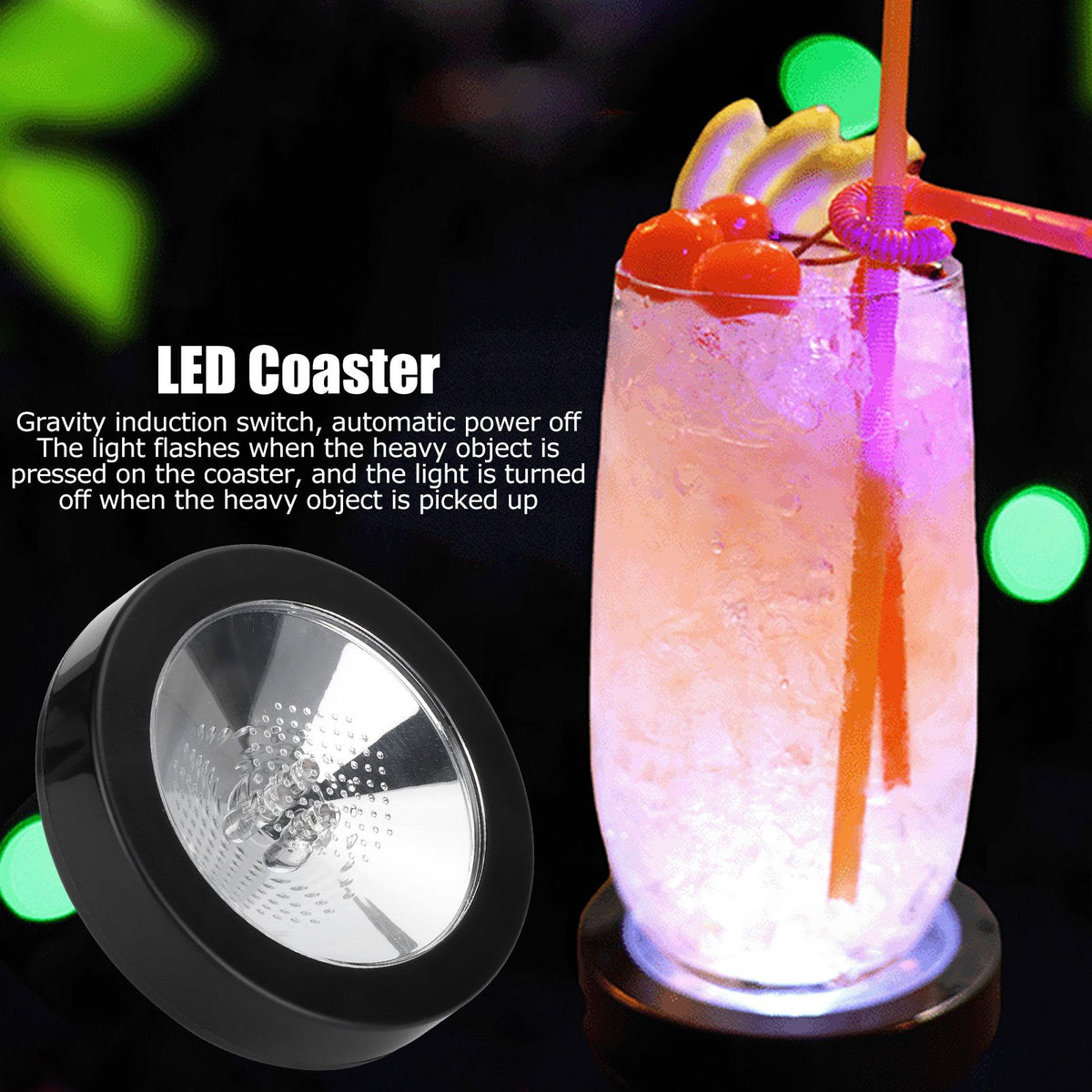 LED Coaster Round Cup Drink Mat Light Tableware Luminous Base with Gravity Sensor for Bar KTV