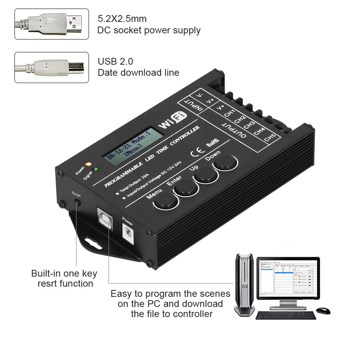 LED Light Controller Multifunctional WiFi Programmable Lamp Timing Switch Controller