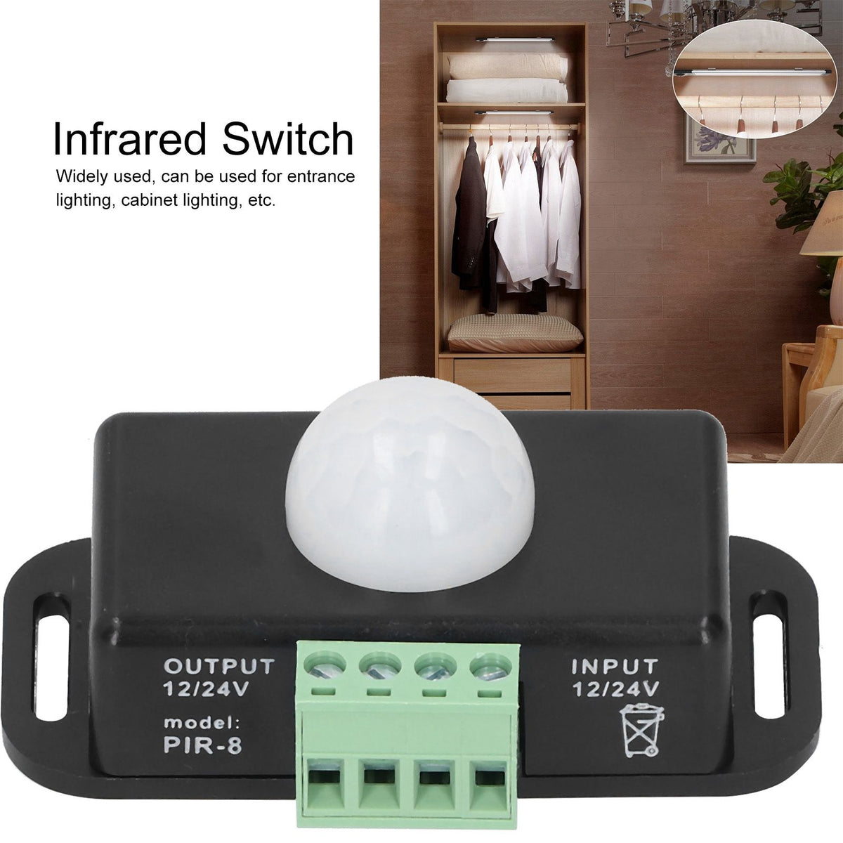 2Pcs Infrared Sensor Human Body Motion Detect Wardrobe LED Light Switch Module 12‑24V