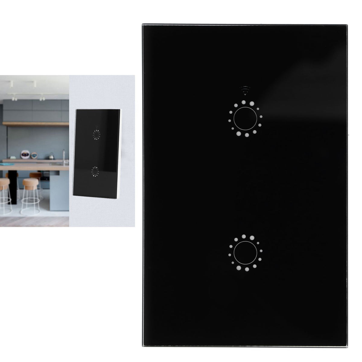 LED Smart Light Switch WiFi Wall Touch 2 Gang for Amazon Alexa Intelligent Voice APP Control AC 95‑250VBlack Cover