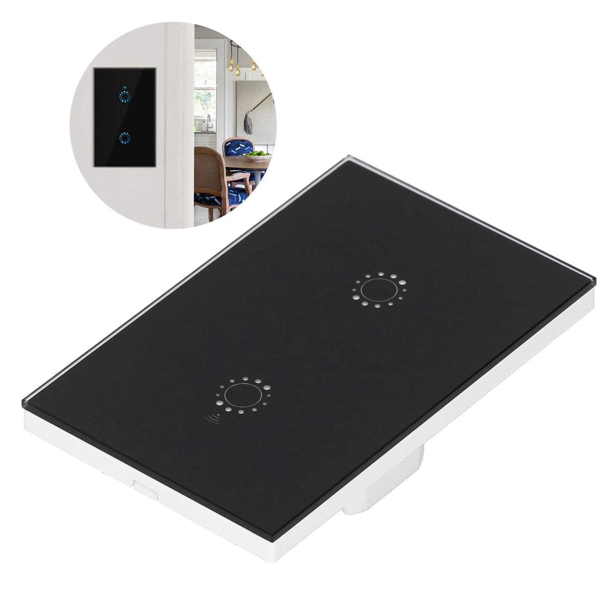 LED Smart Light Switch WiFi Wall Touch 2 Gang for Amazon Alexa Intelligent Voice APP Control AC 95‑250VBlack Cover