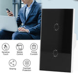 LED Smart Light Switch WiFi Wall Touch 2 Gang for Amazon Alexa Intelligent Voice APP Control AC 95‑250VBlack Cover