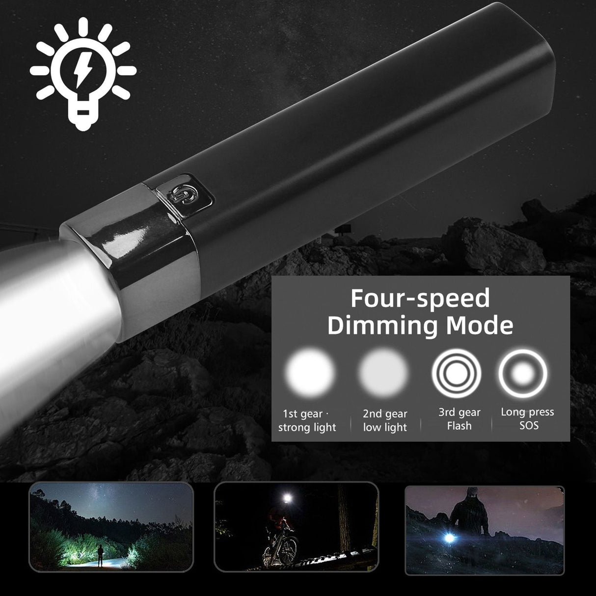 Mini Flashlight Strong Light USB Input Output Phone Charging LED MultiFunction Lamp(Black )