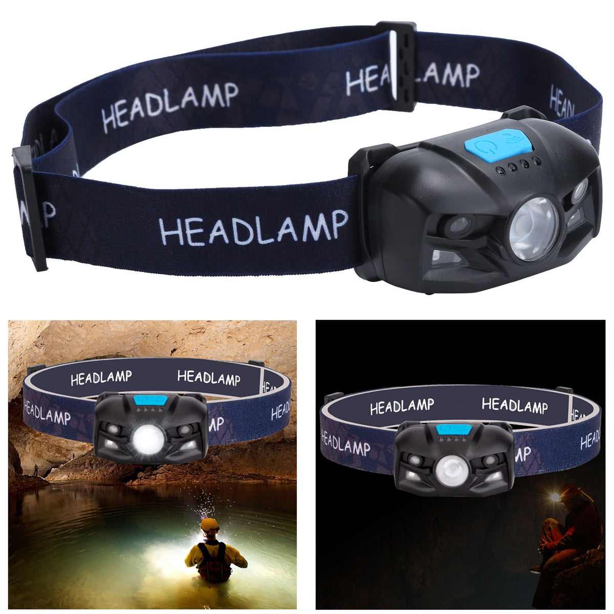 Outdoor USB Rechargeable LED Fishing Headlamp Finger Sensing Waterproof Headlight