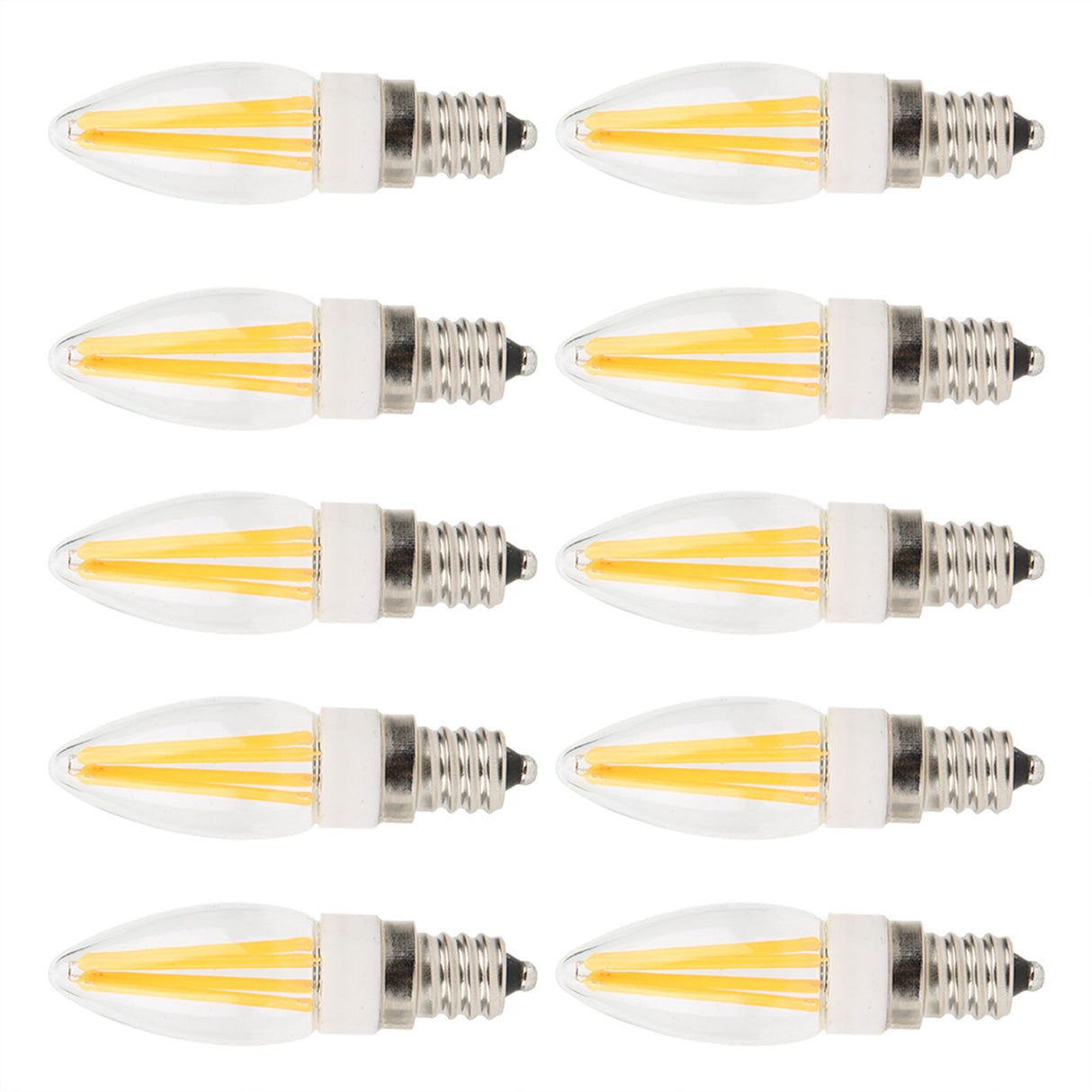 10Pcs E12 Long Filament Light Bulbs 3W AC110V Chandelier Ceiling Lamp Bulb Warm White