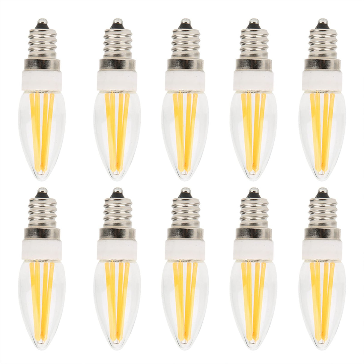 10Pcs E12 Long Filament Light Bulbs 3W AC110V Chandelier Ceiling Lamp Bulb Warm White