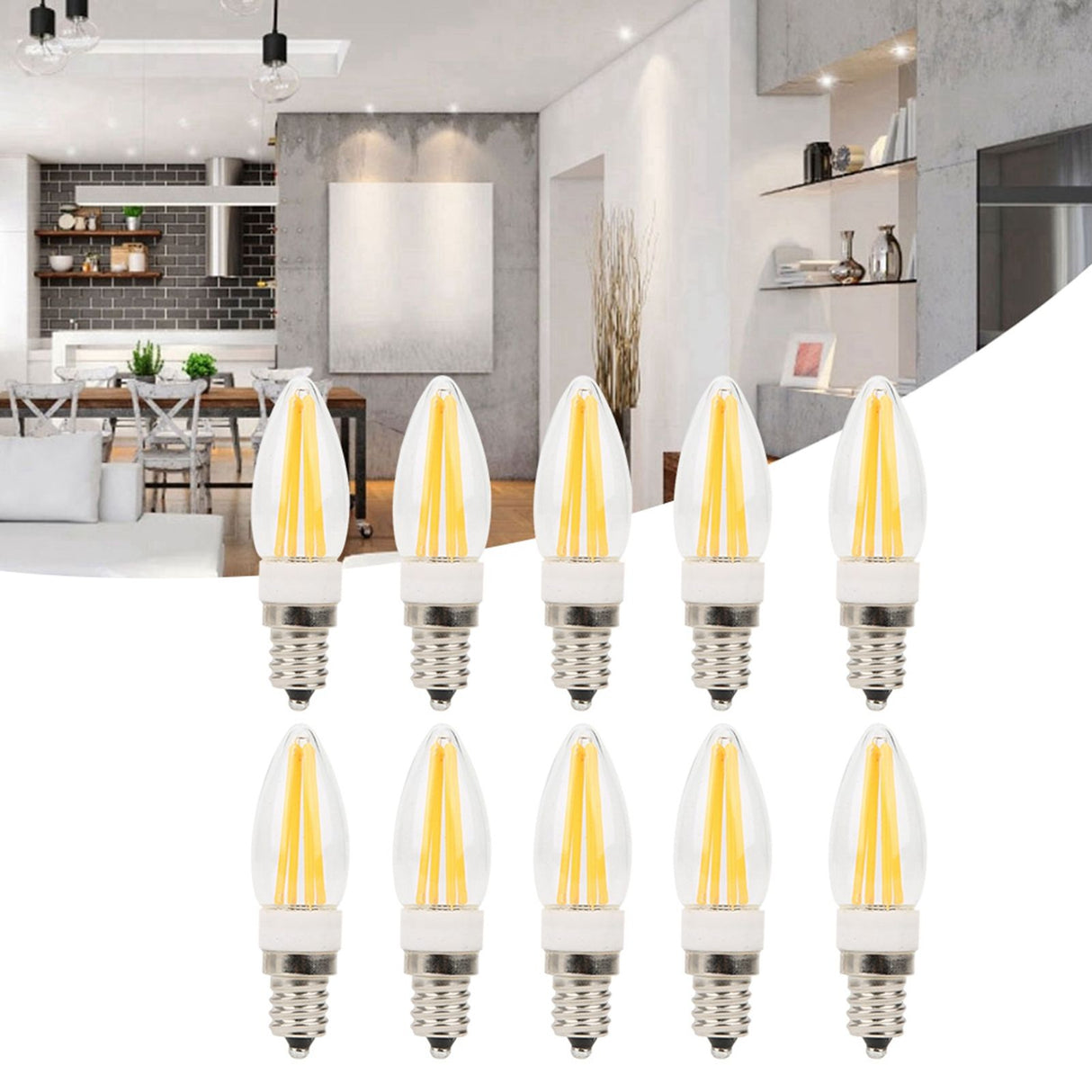 10Pcs E12 Long Filament Light Bulbs 3W AC110V Chandelier Ceiling Lamp Bulb Warm White