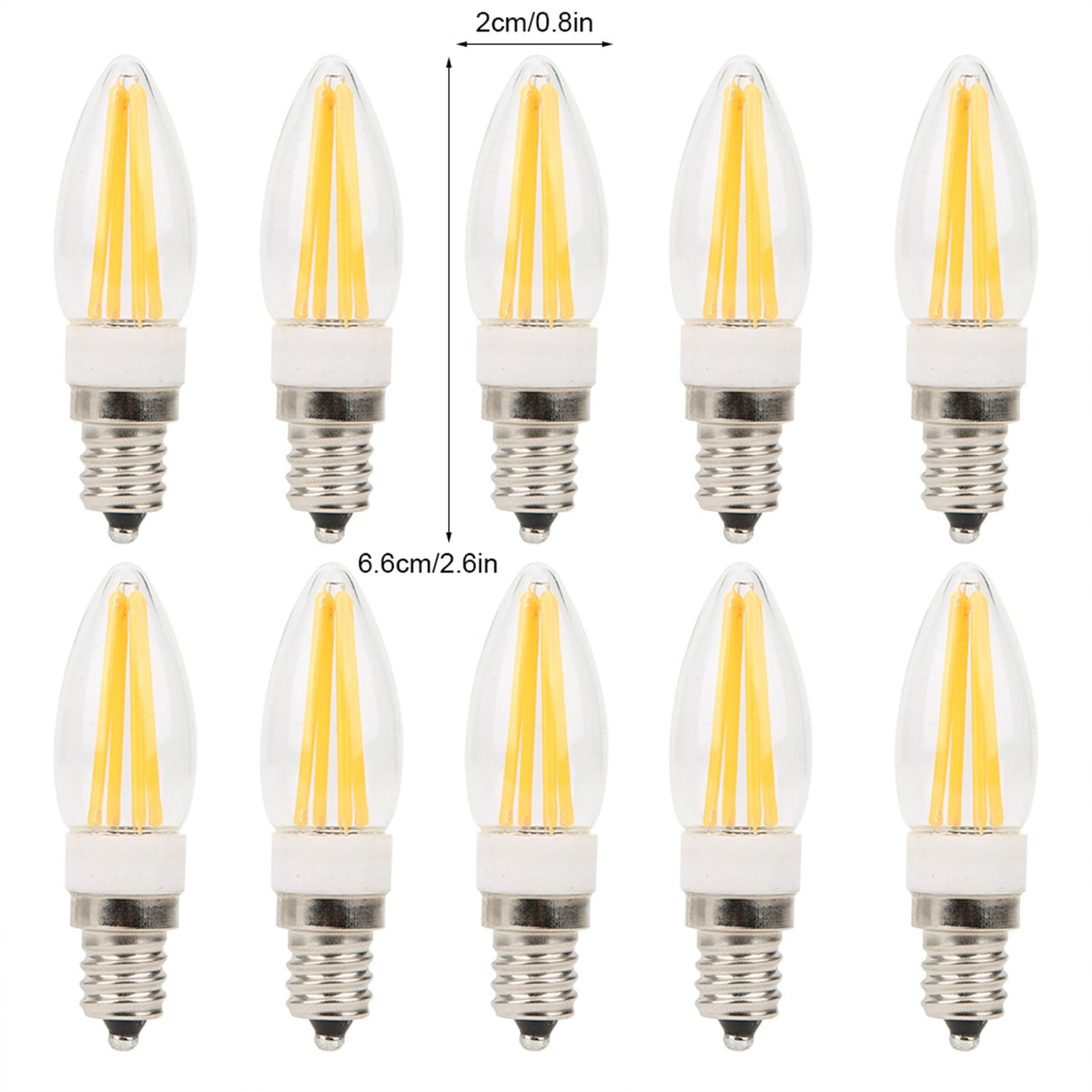 10Pcs E12 Long Filament Light Bulbs 3W AC110V Chandelier Ceiling Lamp Bulb Warm White