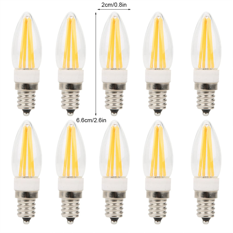 10Pcs E12 Long Filament Light Bulbs 3W AC110V Chandelier Ceiling Lamp Bulb Warm White