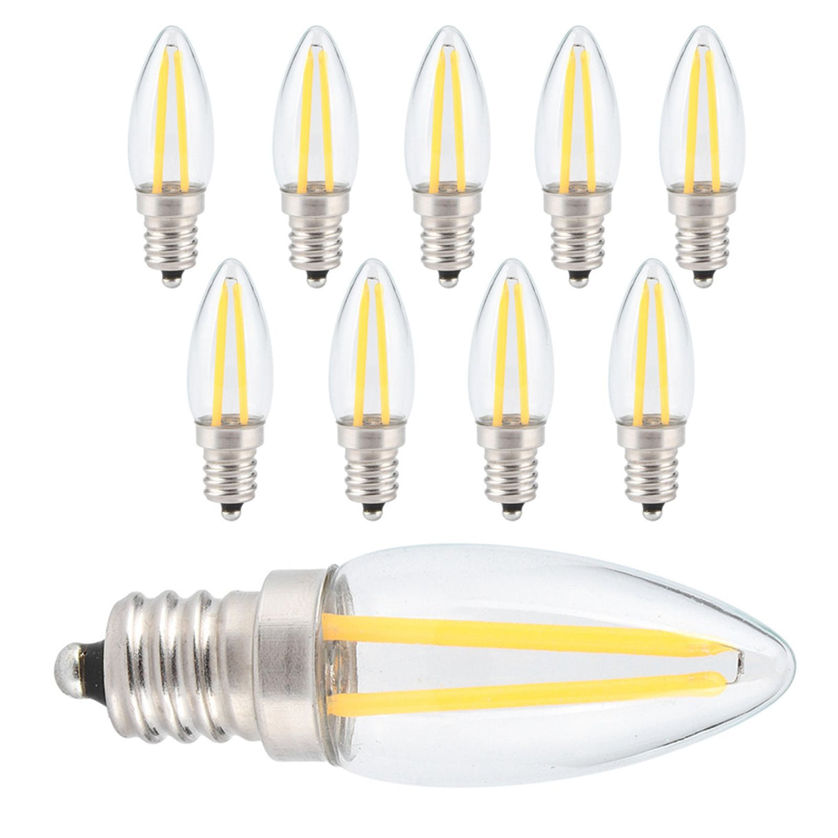 10Pcs E12 Long Filament Small LED Light Bulbs Dimmable Lamp 1.5W AC110V for Home Lighting