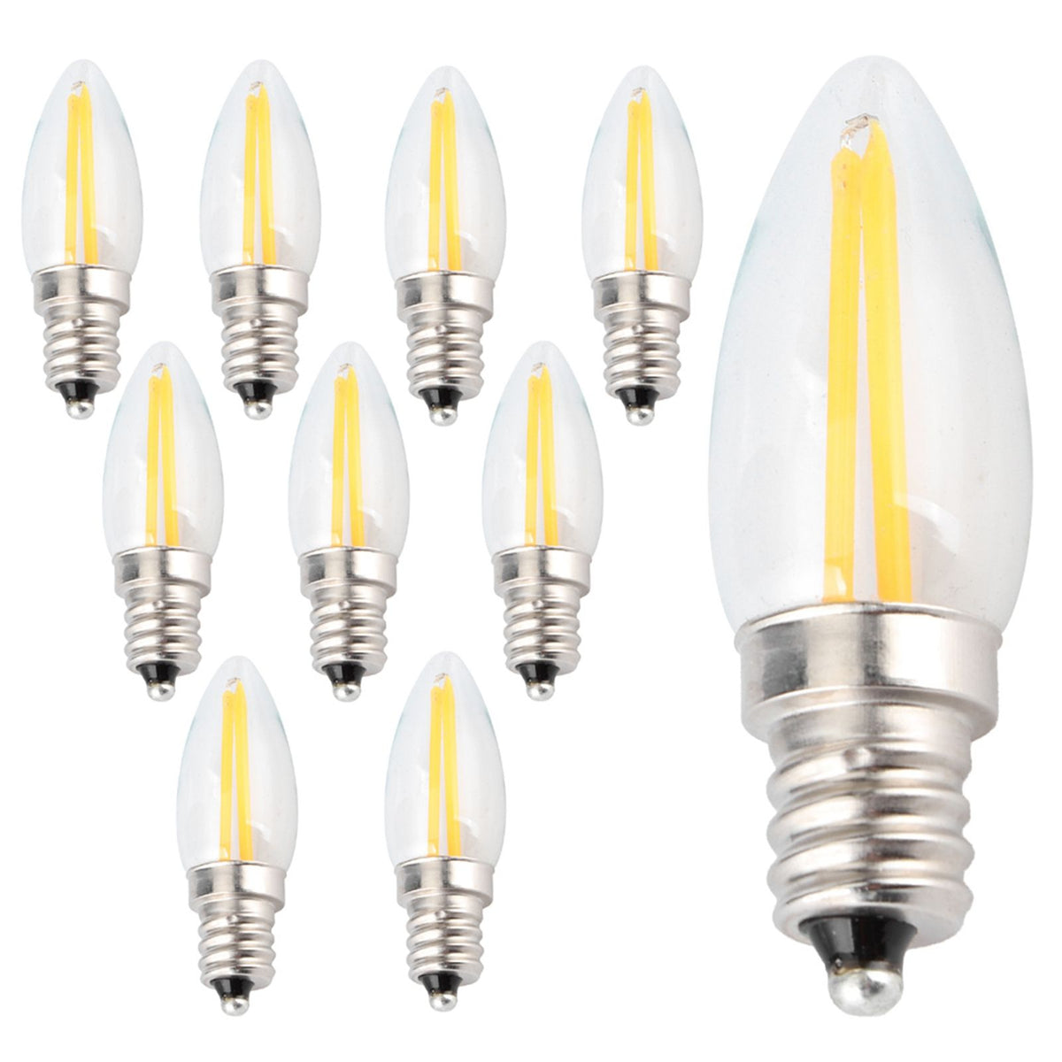 10Pcs E12 Long Filament Small LED Light Bulbs Dimmable Lamp 1.5W AC110V for Home Lighting