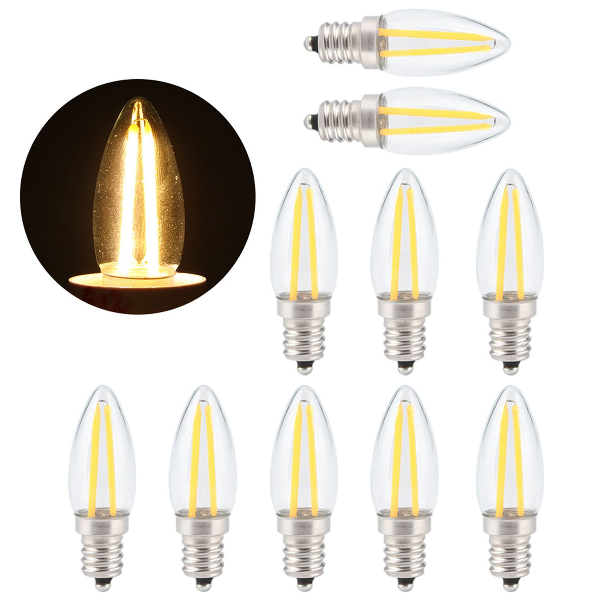 10Pcs E12 Long Filament Small LED Light Bulbs Dimmable Lamp 1.5W AC110V for Home Lighting