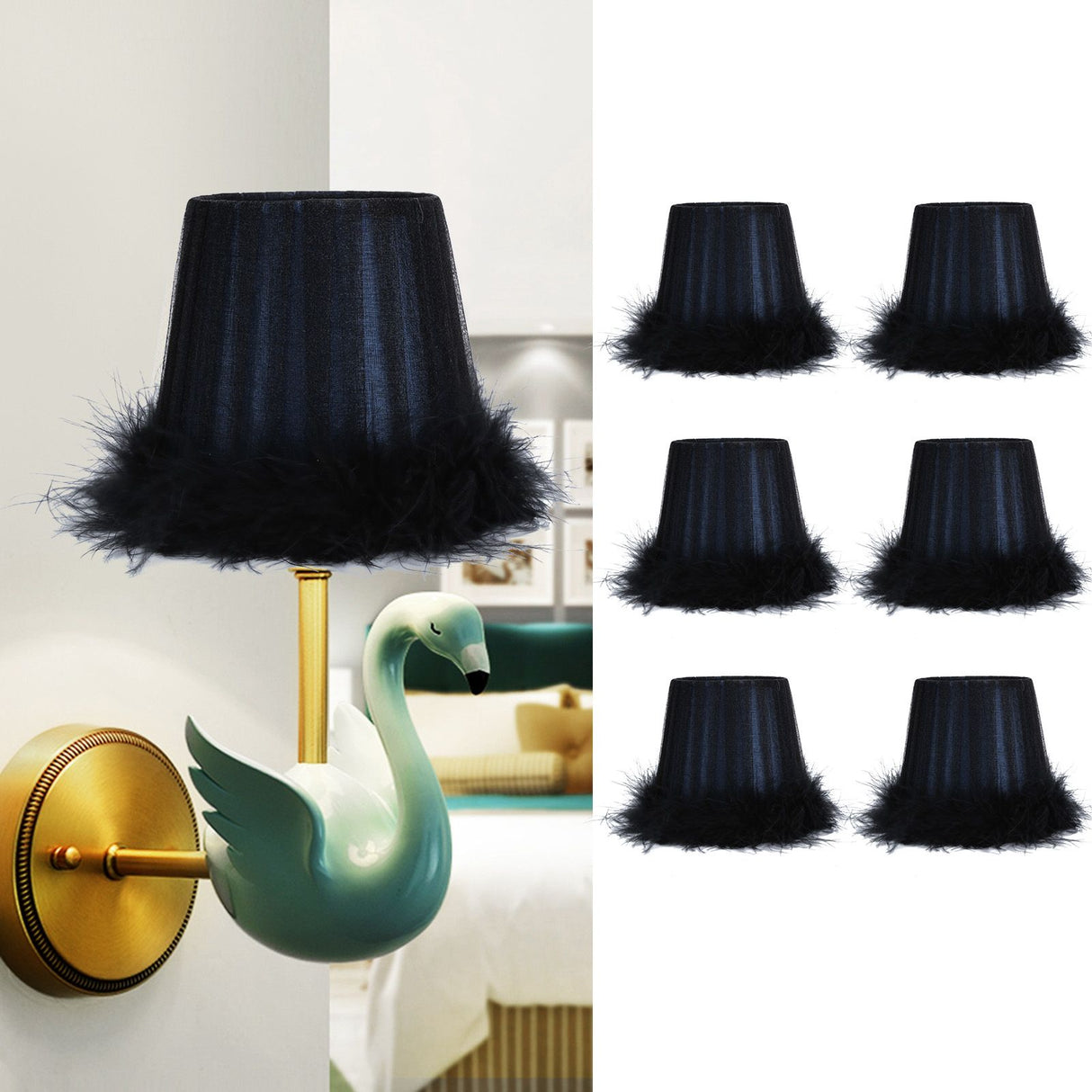 6Pcs Feather Cloth Lampshade Blue Hotel Chandelier Wall Lamp Decoration Protective Cover