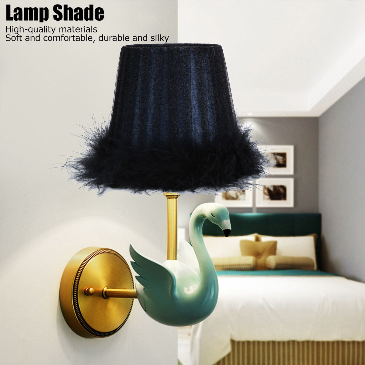 6Pcs Feather Cloth Lampshade Blue Hotel Chandelier Wall Lamp Decoration Protective Cover