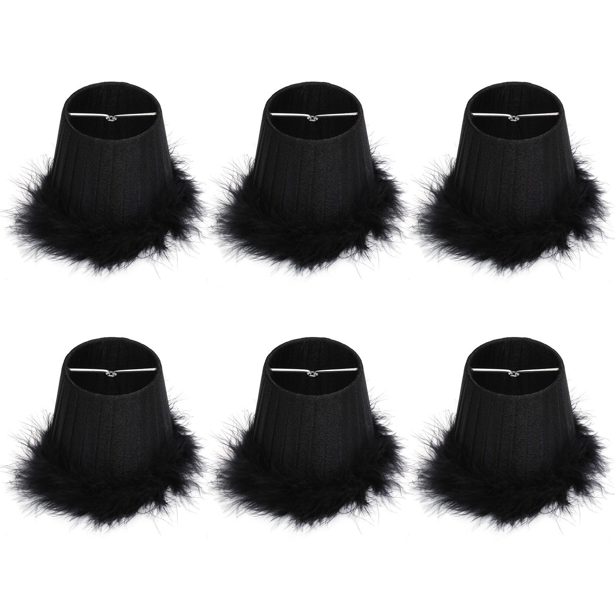 6Pcs Cloth Pendant Lamp Shade with Feather Edge Chandelier Lampshade Light Decoration Accessories