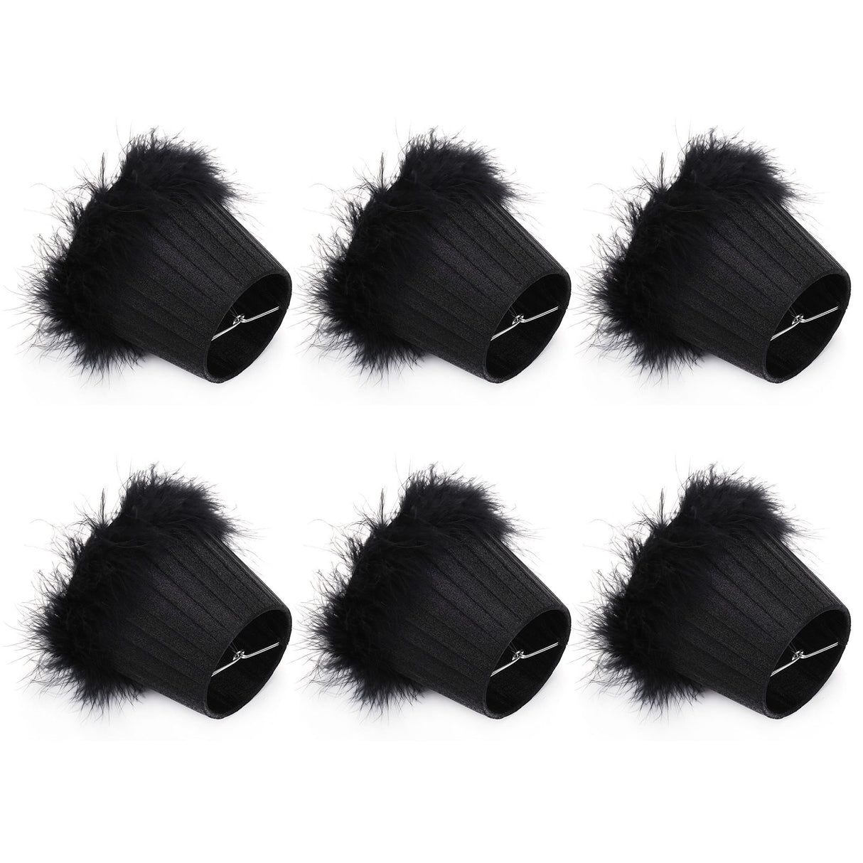 6Pcs Cloth Pendant Lamp Shade with Feather Edge Chandelier Lampshade Light Decoration Accessories