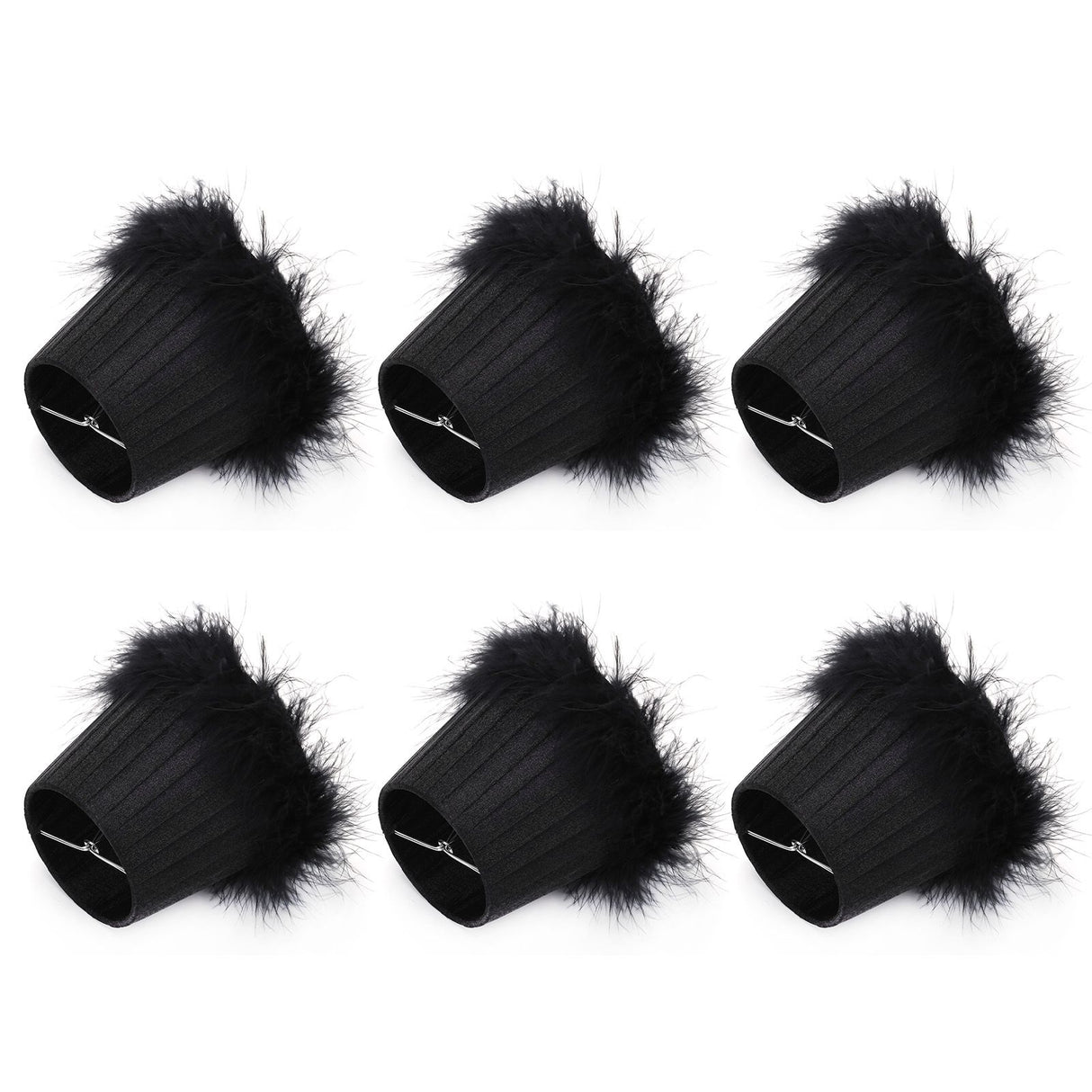 6Pcs Cloth Pendant Lamp Shade with Feather Edge Chandelier Lampshade Light Decoration Accessories