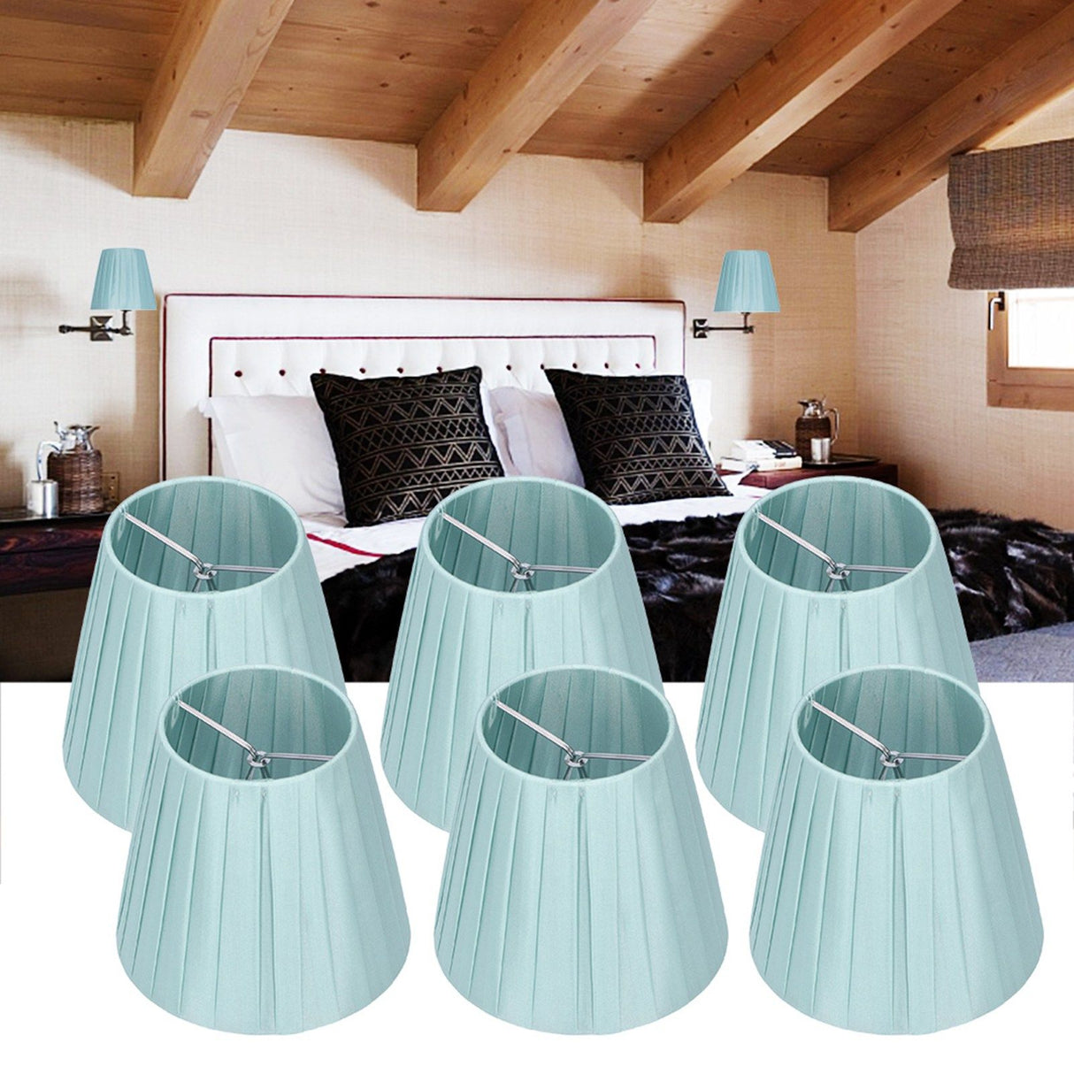 6Pcs Fabric Lampshade Chandelier Shade Wall Light Cover Clamp Mount for Small A B C F P Bulb