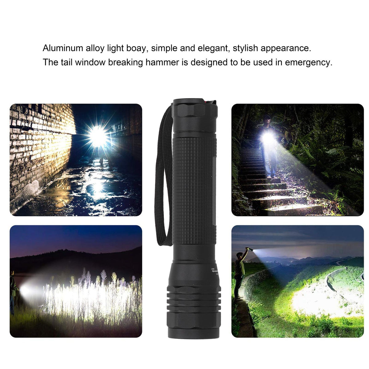 Bright P8 LED Flashlight Rotating Zoomable Torch Lamp IPX5 Waterproof for Outdoor Camping Hiking Emergency
