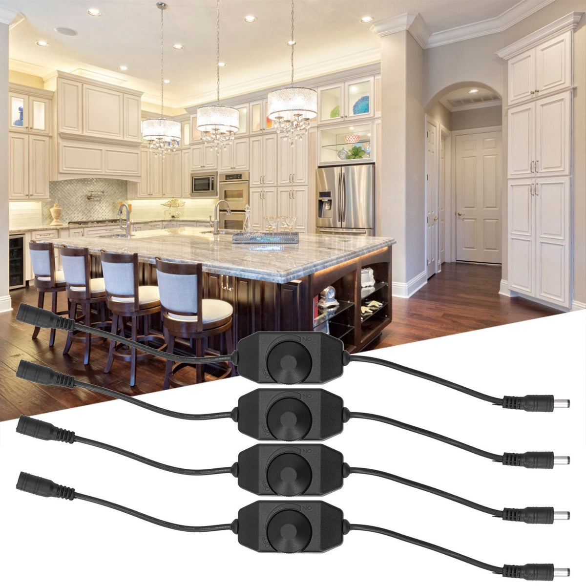 4Pcs 12V LED Brightness Dimmer Lamp Stepless Dimming Knob Controller Accessory Black