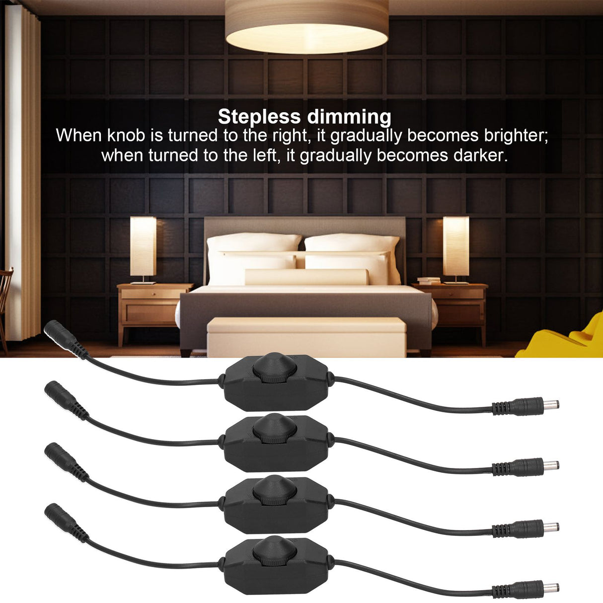 4Pcs 12V LED Brightness Dimmer Lamp Stepless Dimming Knob Controller Accessory Black