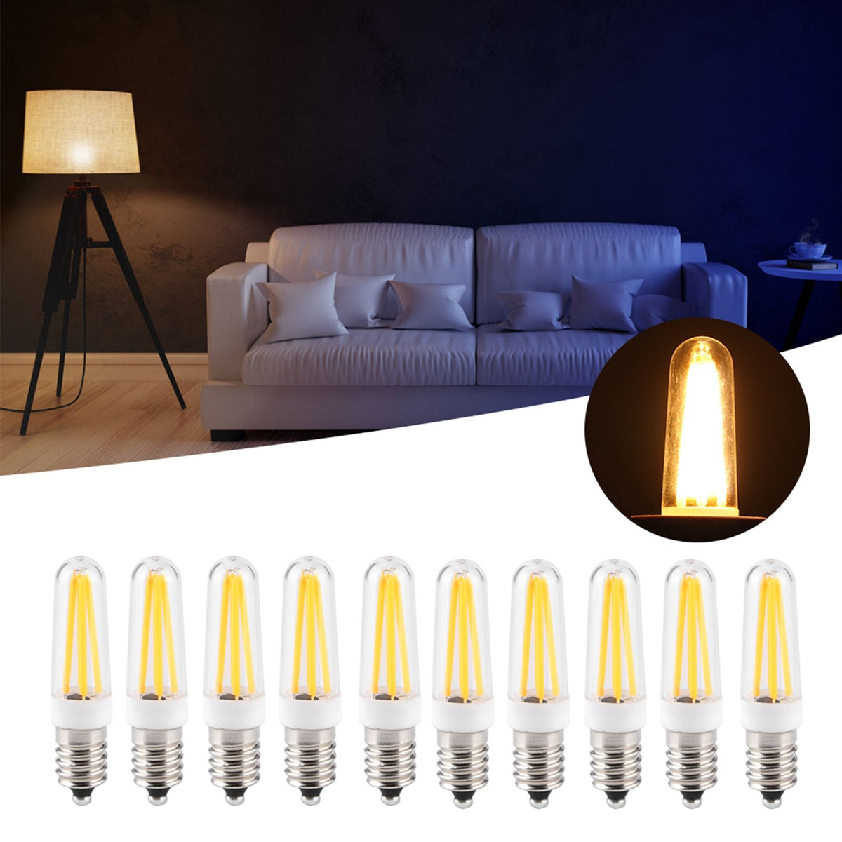 10Pcs 3W Small Bulb E14 Base Warm White Home Lighting Bulb for Chandelier Ceiling Light