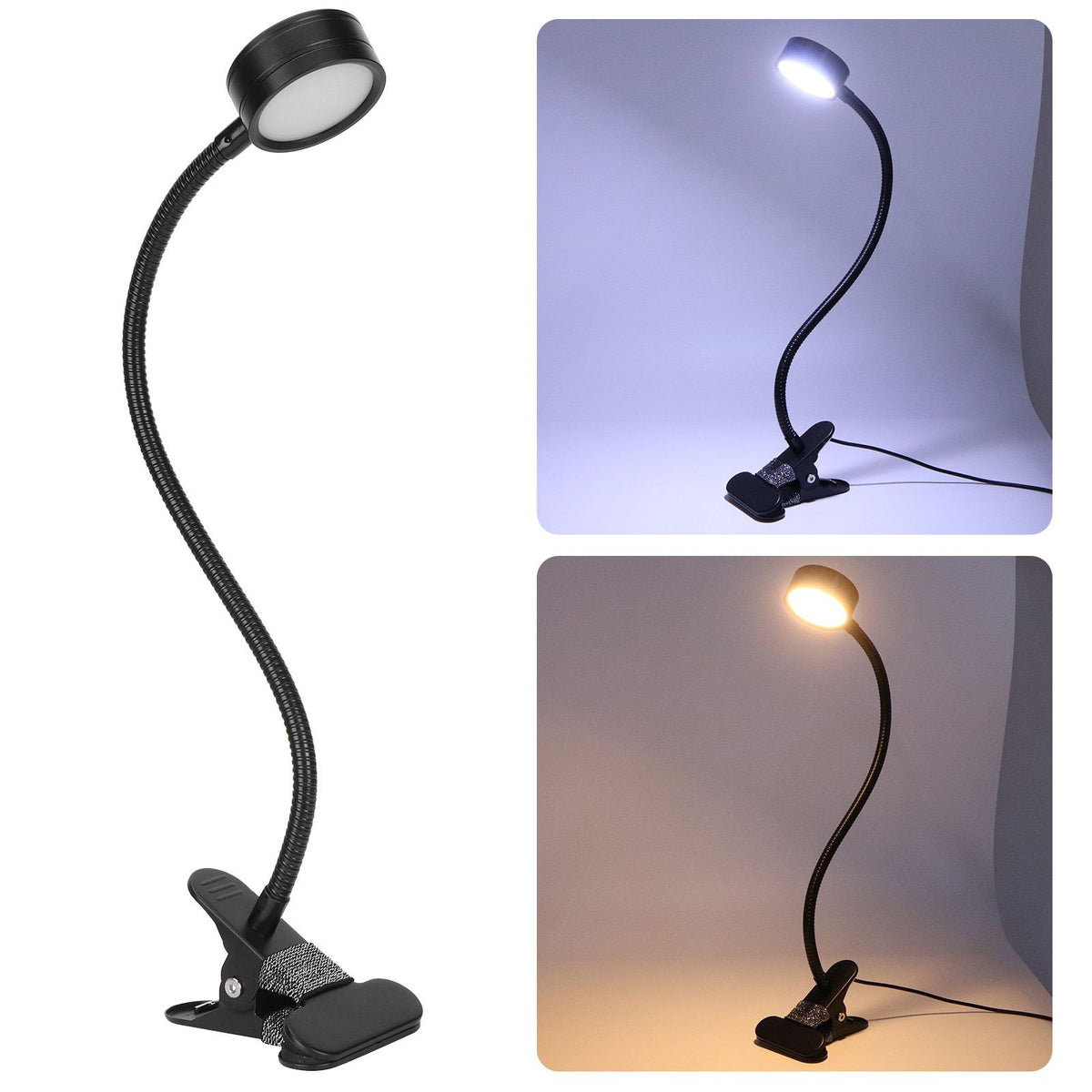 USB Desk Lamp 360° Angle Adjustable Clip On Gooseneck Reading Light for Office Bedroom