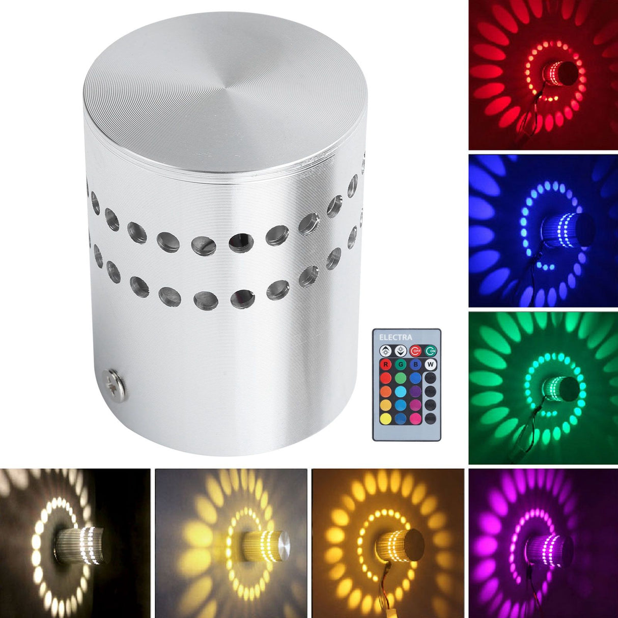 3W RGB Spiral LED Wall Light Ceiling Lamp Remote Control Wall Lamp for Hallway AC 85-265V