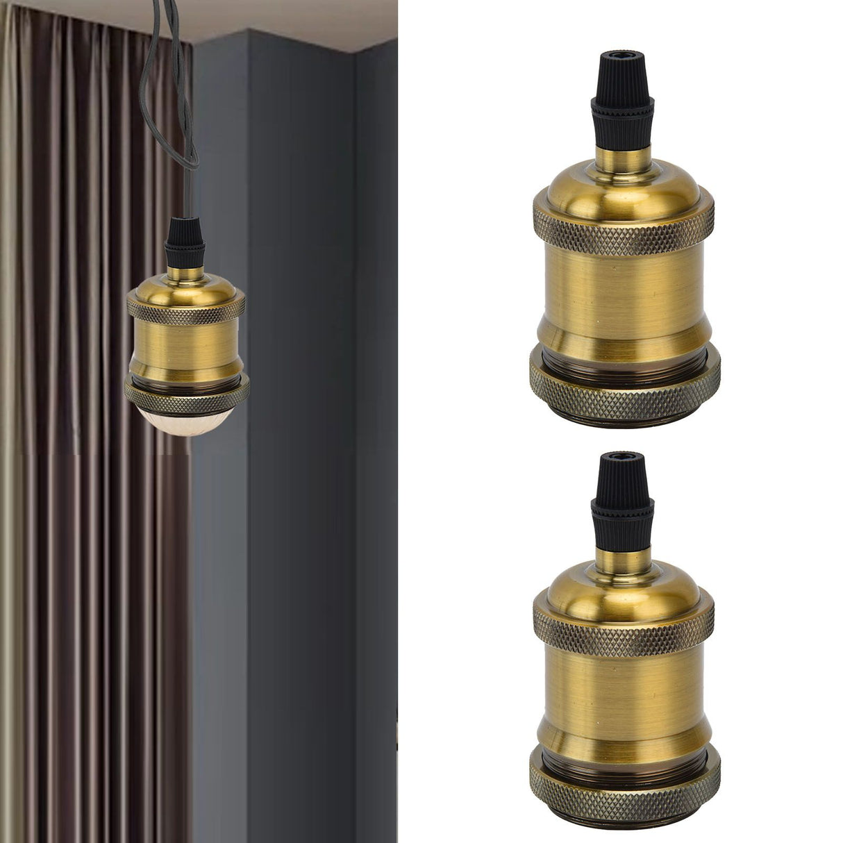 2PCS Vintage Lamp Socket Retro Aluminum Lamp Holder DIY Accessories for E26/27 Vintage BulbsYellow Bronze