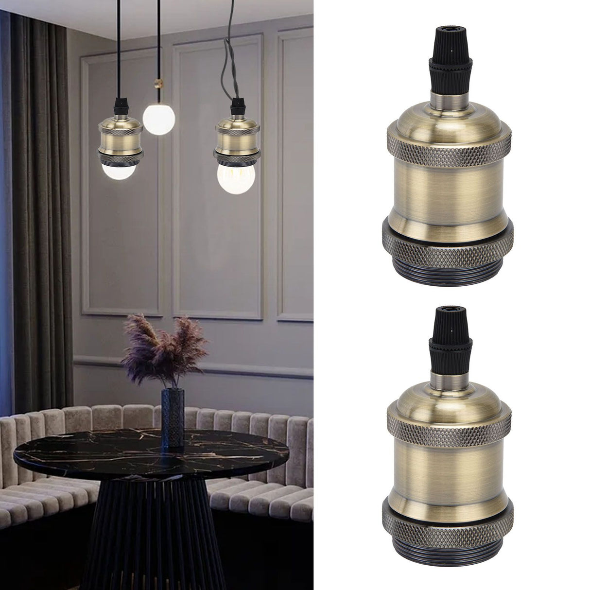 2PCS Vintage Lamp Socket Retro Aluminum Lamp Holder DIY Accessories for E26/27 Vintage BulbsGreen Bronze