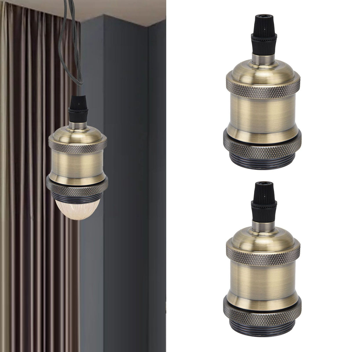 2PCS Vintage Lamp Socket Retro Aluminum Lamp Holder DIY Accessories for E26/27 Vintage BulbsGreen Bronze