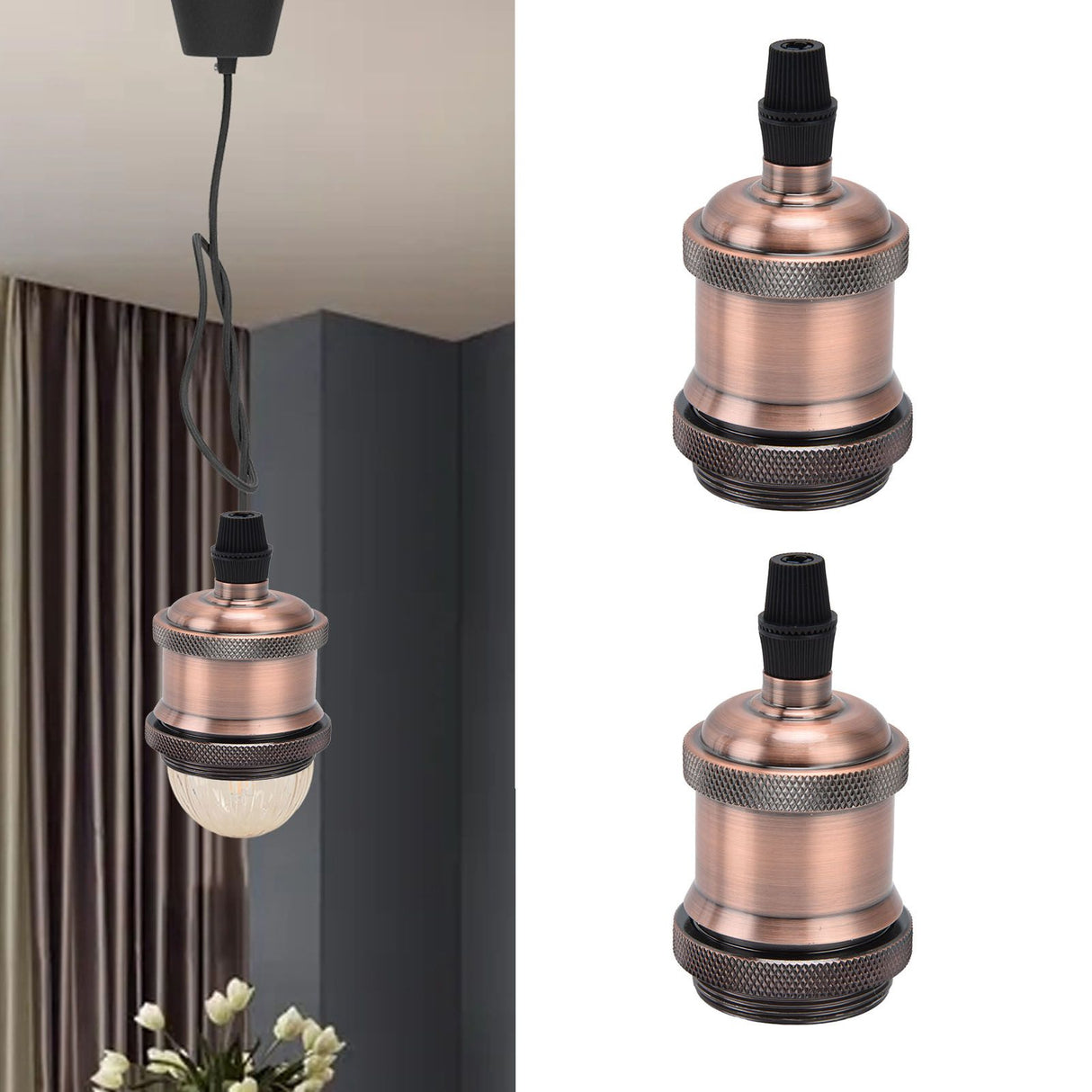 2PCS Vintage Lamp Socket Retro Aluminum Lamp Holder DIY Accessories for E26/27 Vintage BulbsRed Bronze