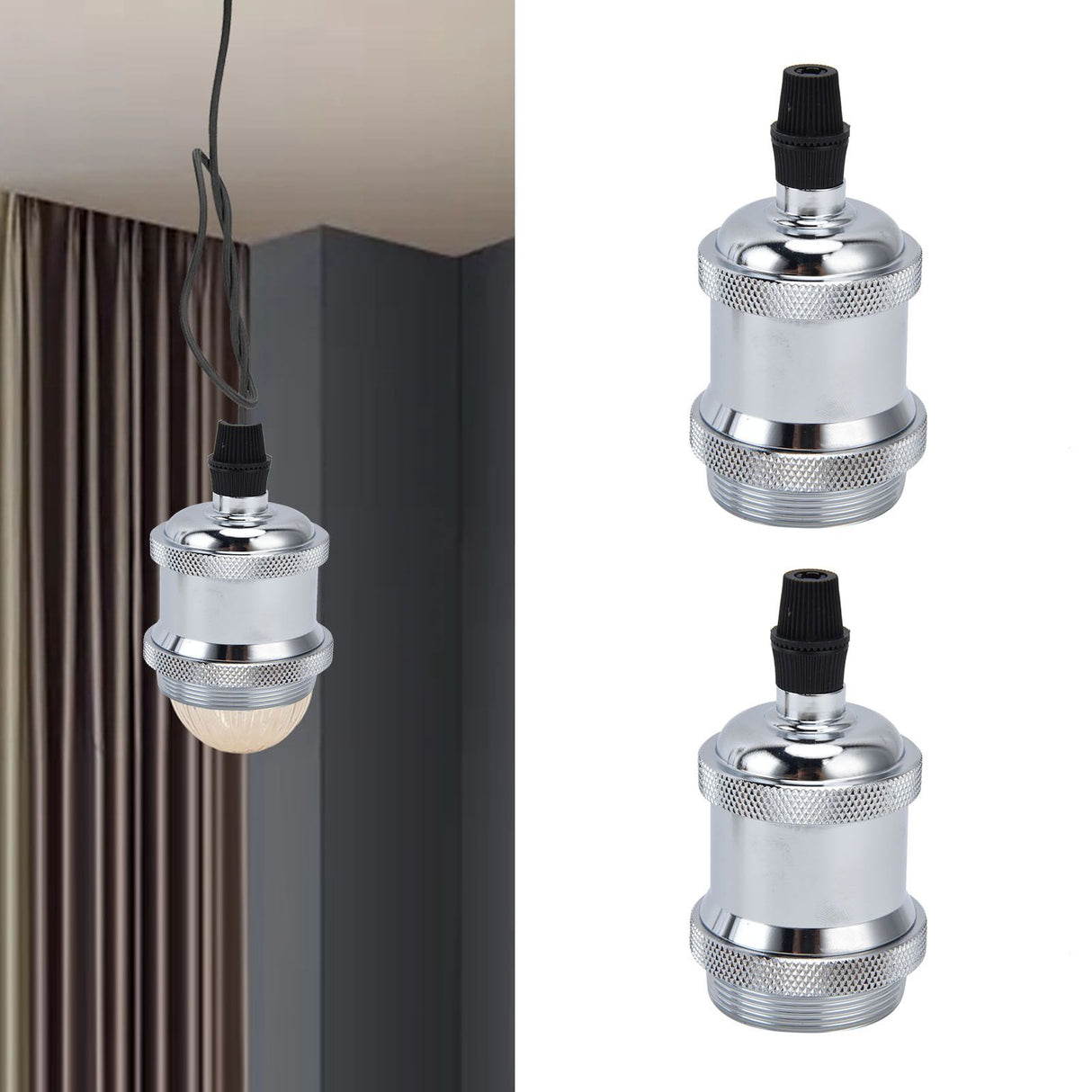 2PCS Vintage Lamp Socket Retro Aluminum Lamp Holder DIY Accessories for E26/27 Vintage BulbsSilver