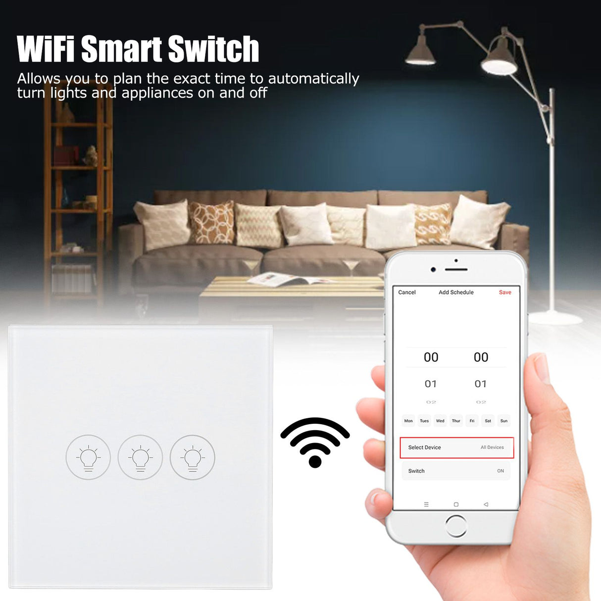 WiFi Touch Light Switch Voice Control Dimmable Smart Wall Touch Switch with Timer for Tuya 90‑250V