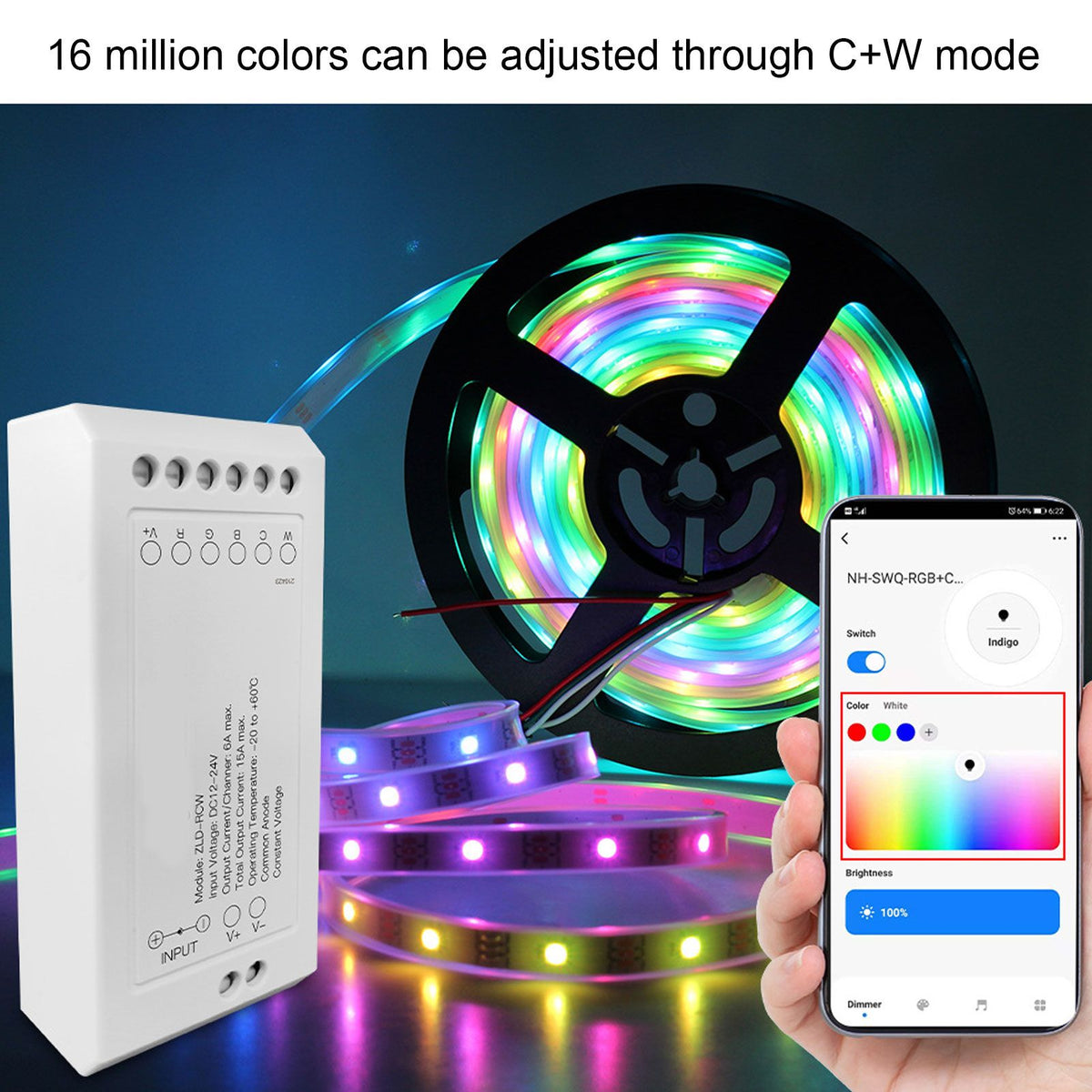 For Zigbee LED Driver Smart Home LED Strip Controller RGB+CW Light Strip Controller with App DC12~24V