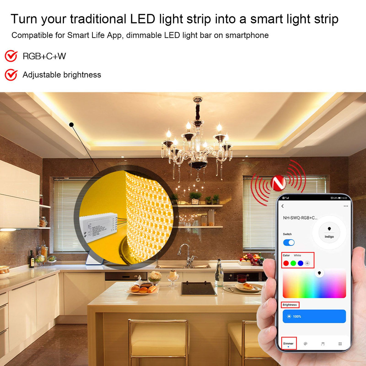 For Zigbee LED Driver Smart Home LED Strip Controller RGB+CW Light Strip Controller with App DC12~24V