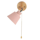 Macaron Bedside Wall Lamp Space Saving Pink Lampshade Wall Sconces with Wood Base for Living Room Bedroom Office 100‑240V