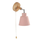 Macaron Bedside Wall Lamp Space Saving Pink Lampshade Wall Sconces with Wood Base for Living Room Bedroom Office 100‑240V
