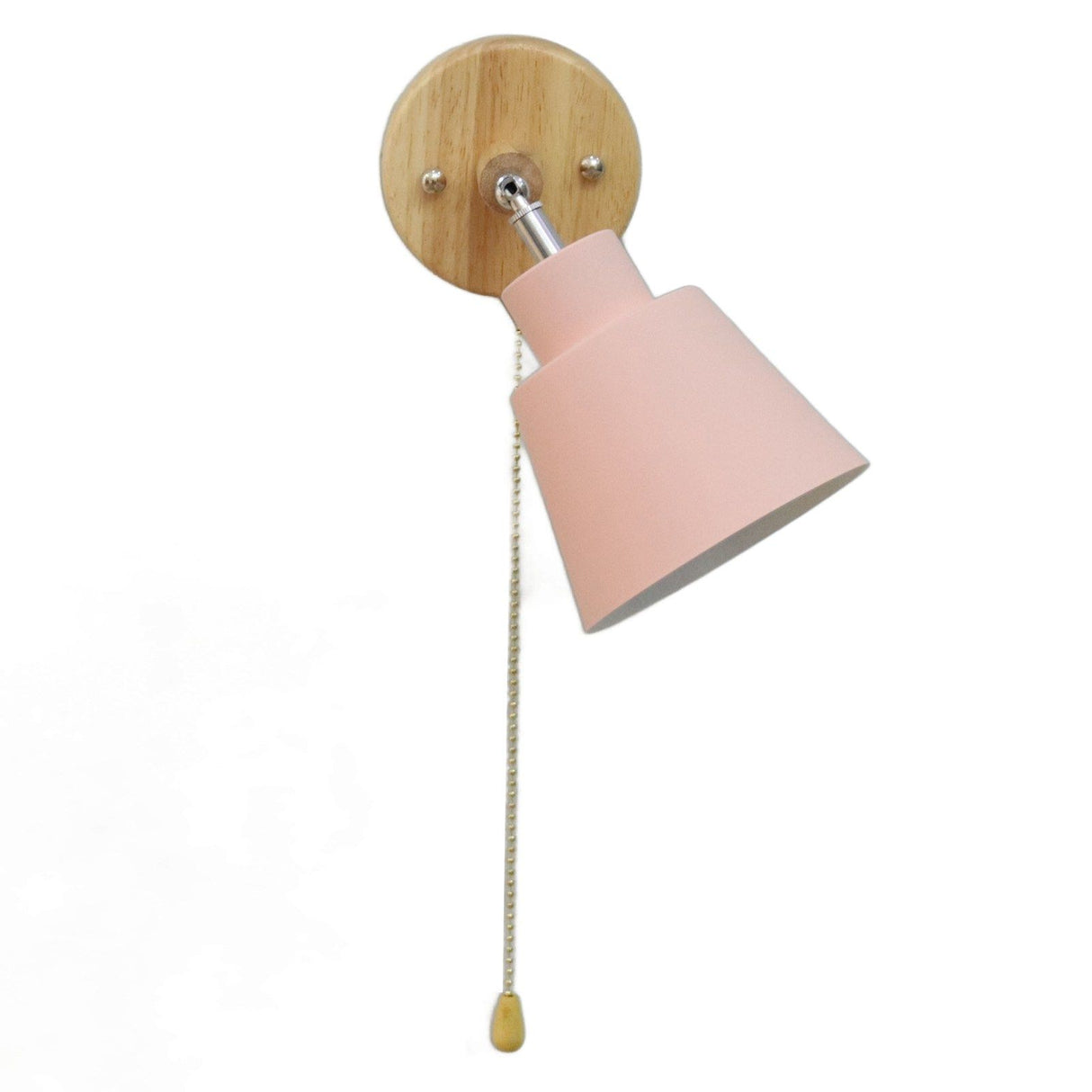 Macaron Bedside Wall Lamp Space Saving Pink Lampshade Wall Sconces with Wood Base for Living Room Bedroom Office 100‑240V