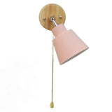 Macaron Bedside Wall Lamp Space Saving Pink Lampshade Wall Sconces with Wood Base for Living Room Bedroom Office 100‑240V - Top-Down View