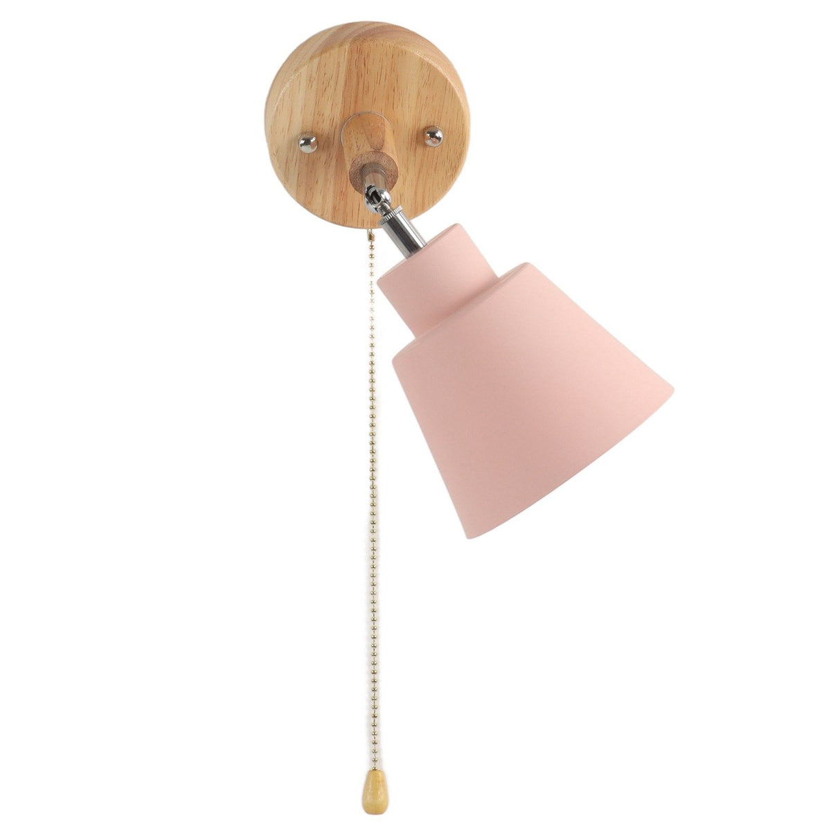 Macaron Bedside Wall Lamp Space Saving Pink Lampshade Wall Sconces with Wood Base for Living Room Bedroom Office 100‑240V