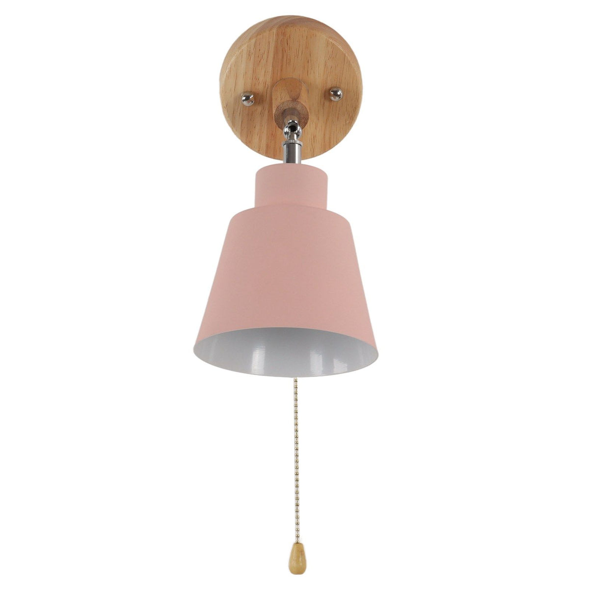 Macaron Bedside Wall Lamp Space Saving Pink Lampshade Wall Sconces with Wood Base for Living Room Bedroom Office 100‑240V