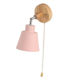 Macaron Bedside Wall Lamp Space Saving Pink Lampshade Wall Sconces with Wood Base for Living Room Bedroom Office 100‑240V