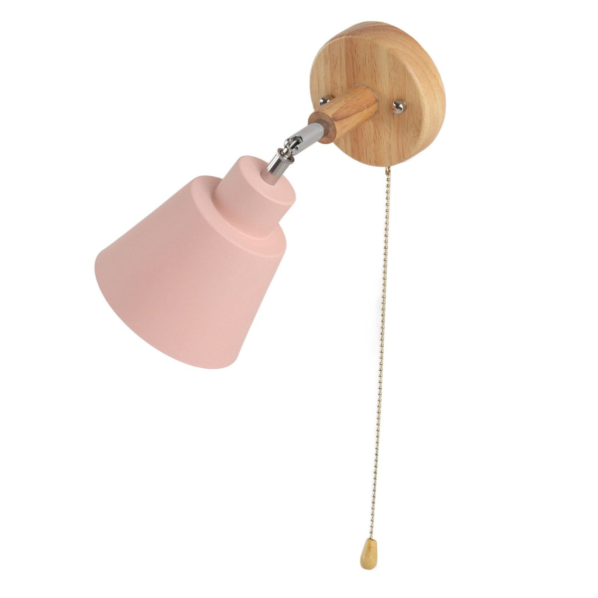 Macaron Bedside Wall Lamp Space Saving Pink Lampshade Wall Sconces with Wood Base for Living Room Bedroom Office 100‑240V