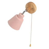 Macaron Bedside Wall Lamp Space Saving Pink Lampshade Wall Sconces with Wood Base for Living Room Bedroom Office 100‑240V - Extra Image