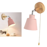 Macaron Bedside Wall Lamp Space Saving Pink Lampshade Wall Sconces with Wood Base for Living Room Bedroom Office 100‑240V